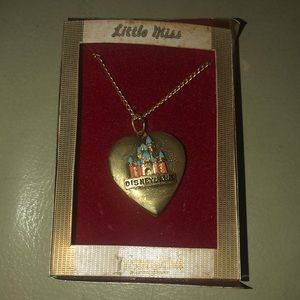 Vintage Disneyland Gold Tone Heart Locket w/ raised enamel painted Castle